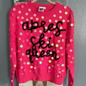 QUEEN OF SPARKLES Hot Pink Sequin Dot Sweater with Black Script